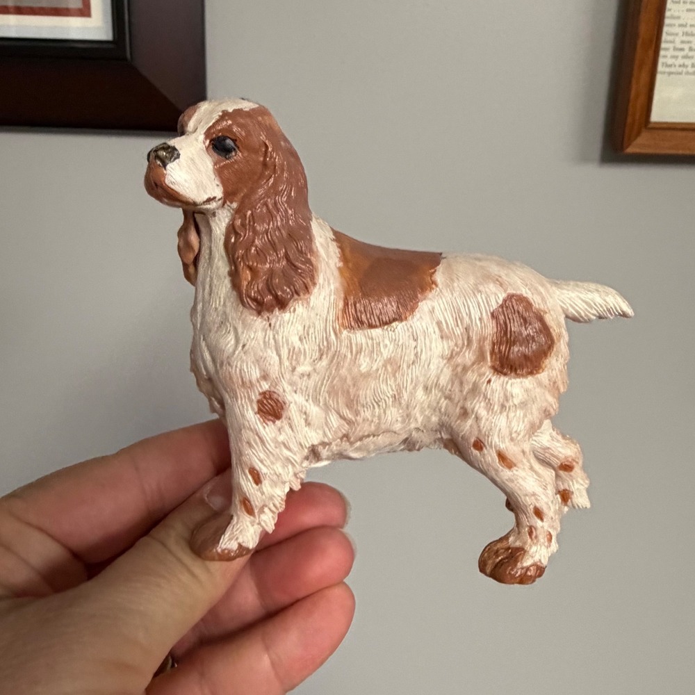 Vintage Cocker Spaniel Dog Figurine Brown White Plastic Animal Decor